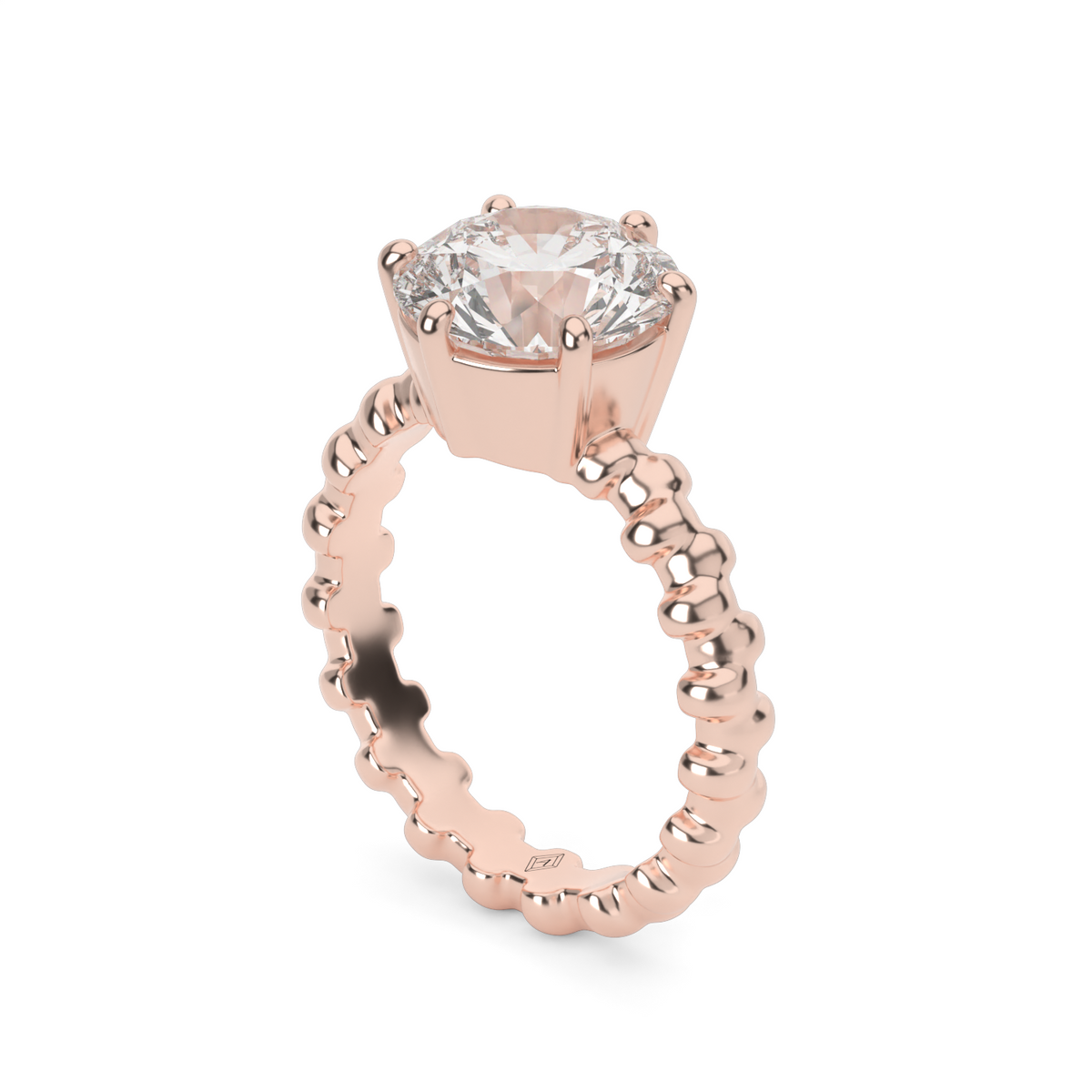Beaded Band Solitaire Engagement Ring — 14K Rose Gold / Round (image)