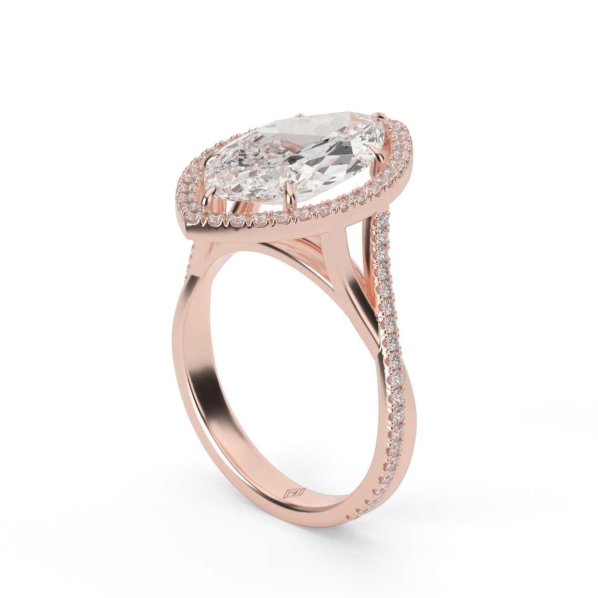 Twisted Shank Pave Halo Diamond Engagement Ring — 14K Rose Gold / Marquise / Lab Diamond (image)