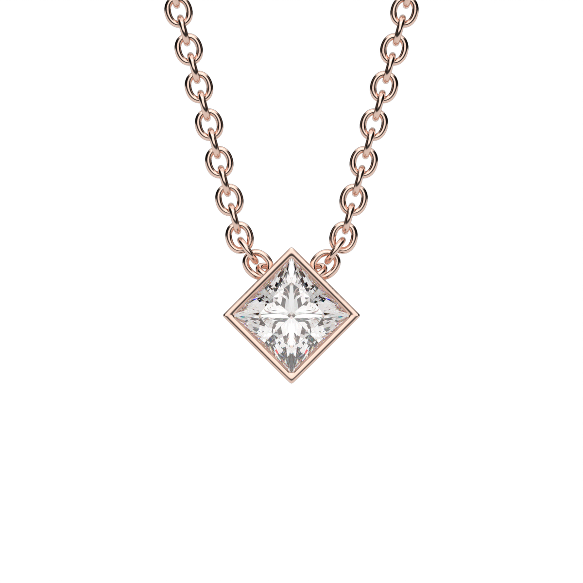 Princess Cut Diamond Solitaire Pendant — 14K Rose Gold / Lab Diamond (image)