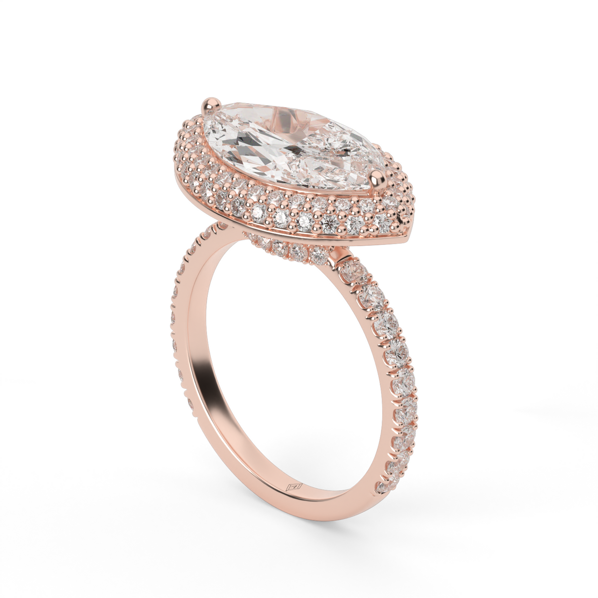 East-West Halo Diamond Engagement Ring — 14K Rose Gold / Marquise / Lab Diamond (image)
