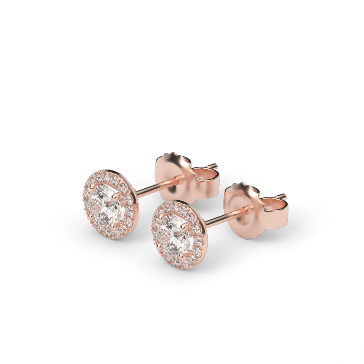 Elegant Halo Diamond Stud Earrings — 14K Rose Gold / Lab Diamond (image)