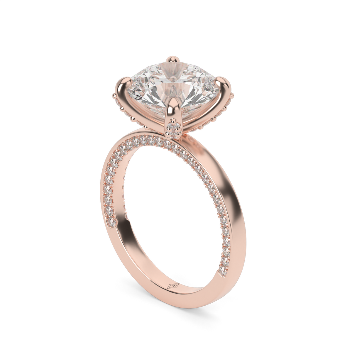 Classic Shared Prong Diamond Engagement Ring — 14K Rose Gold / Round / Lab Diamond (image)