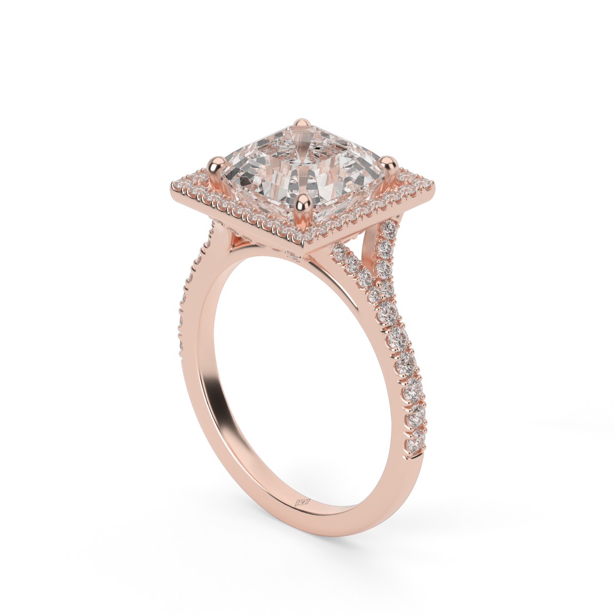 Halo Engagement Ring With Split Shank — 14K Rose Gold / Asscher / Lab Diamond (image)
