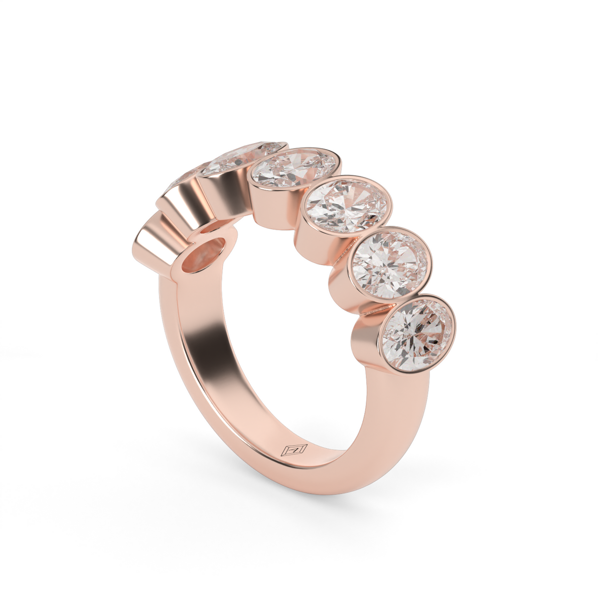 3.5 Carat Seven Stone Bezel Oval  Anniversary Ring — 14K Rose Gold / Lab Diamond (image)