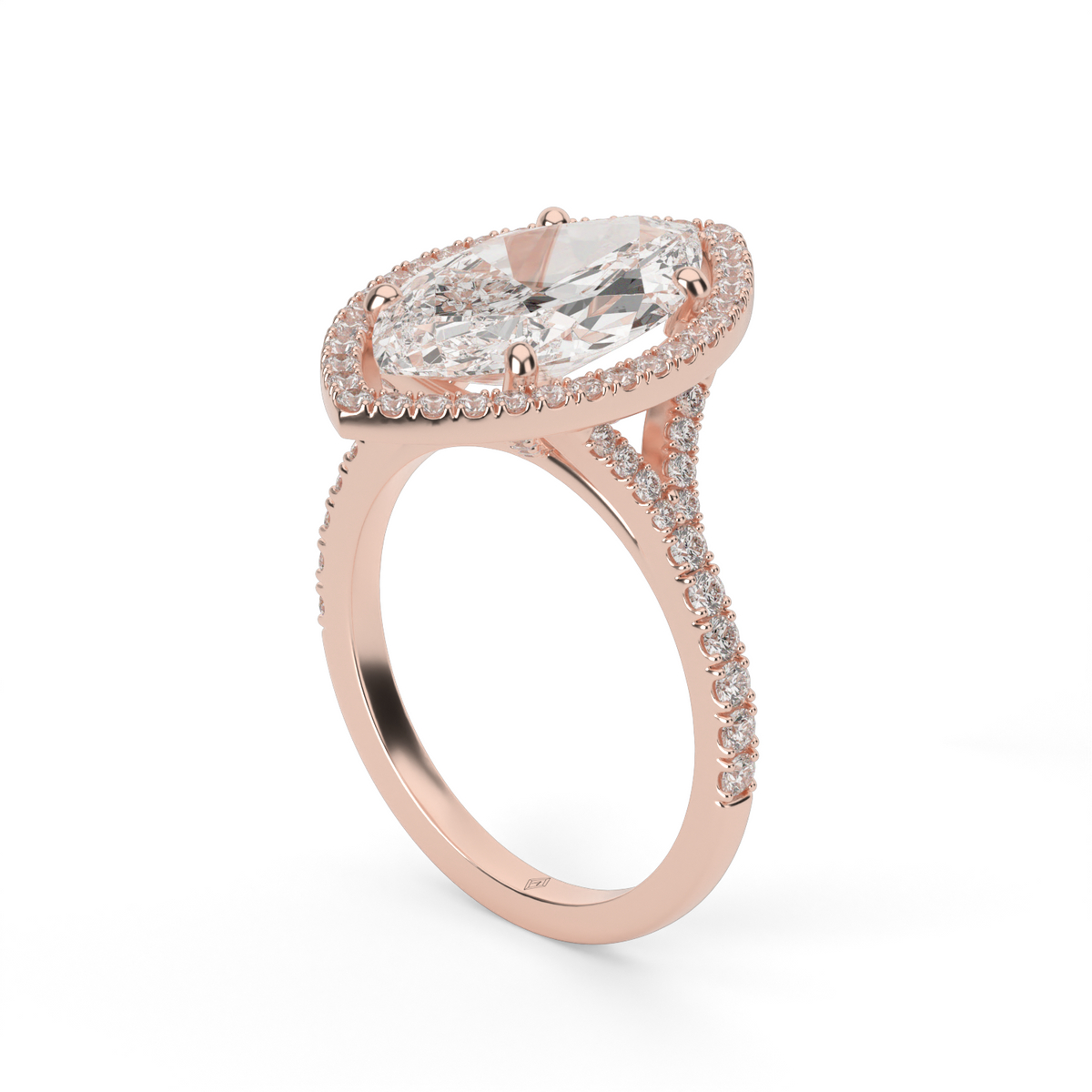 Halo Engagement Ring With Split Shank — 14K Rose Gold / Marquise / Lab Diamond (image)