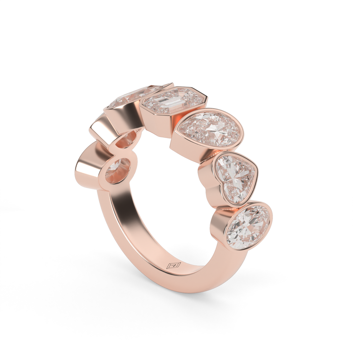 3.5 Carat Mixed Shape Diamond Bezel Anniversary Ring — 14K Rose Gold / Lab Diamond (image)
