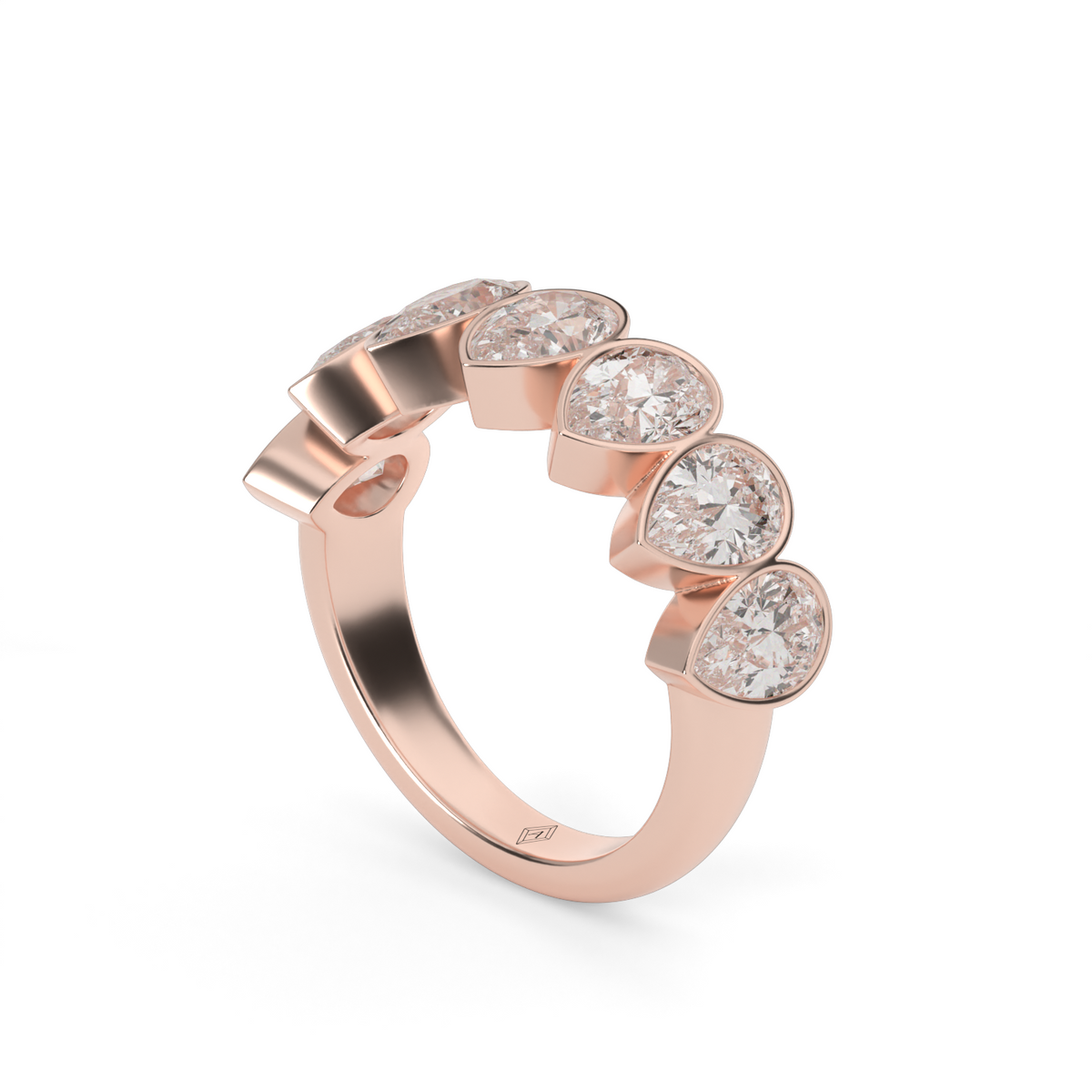 3.5 Carat Seven Stone Bezel Pear  Anniversary Ring — 14K Rose Gold / Lab Diamond (image)
