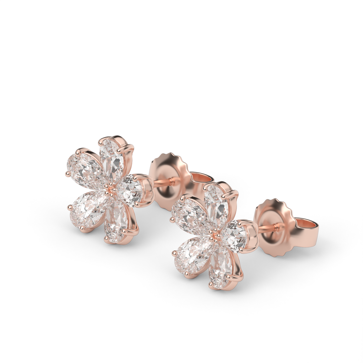 Floral-Inspired Pear-Shaped Diamond Earrings — 14K Rose Gold / Lab Diamond (image)