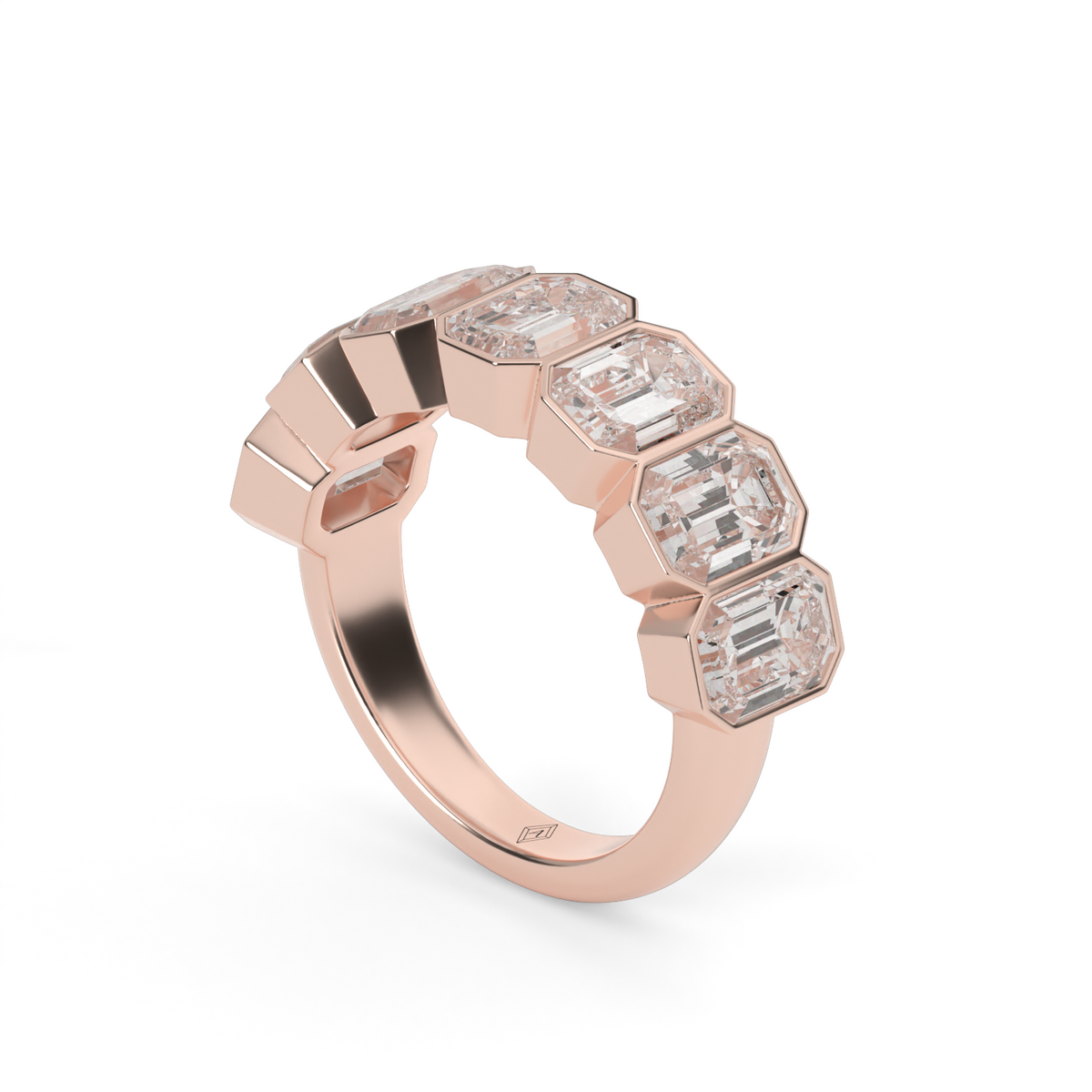 3.5 Carat Seven Stone Bezel Emerald  Anniversary Ring — 14K Rose Gold / Lab Diamond (image)