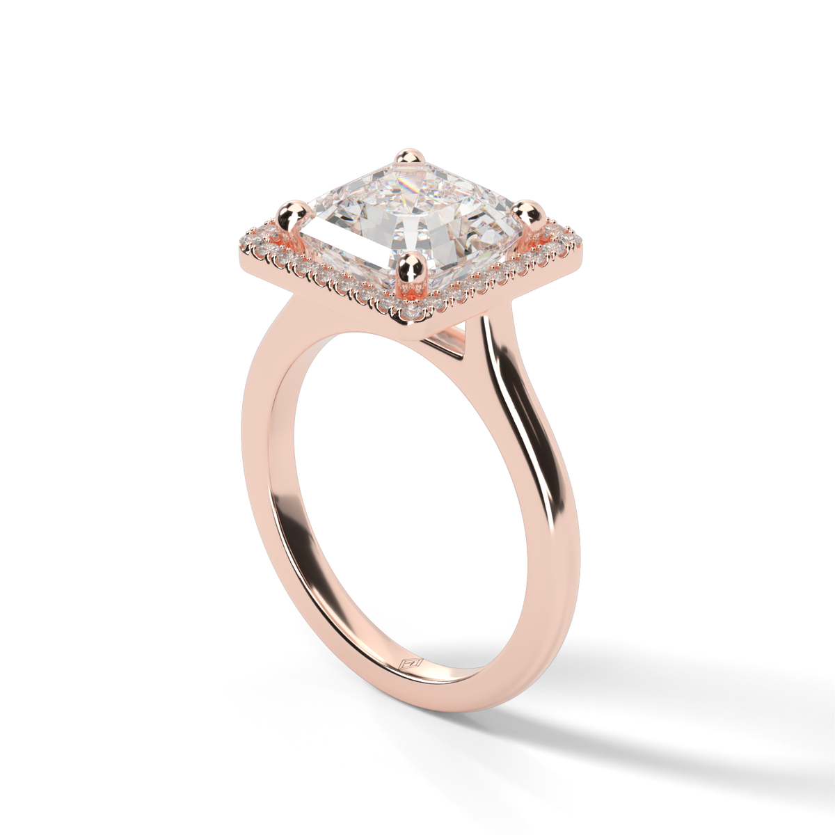 Pavé Halo Solitaire Shank  Engagement Ring — 14K Rose Gold / Asscher / Lab Diamond (image)