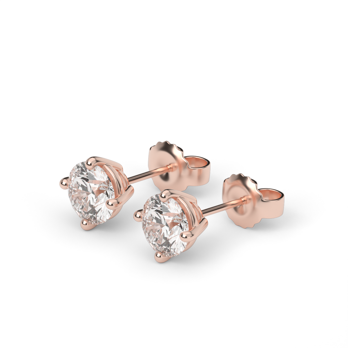 Four Prong Round Shape Diamond Stud Earrings — 14K Rose Gold / Lab Diamond (image)