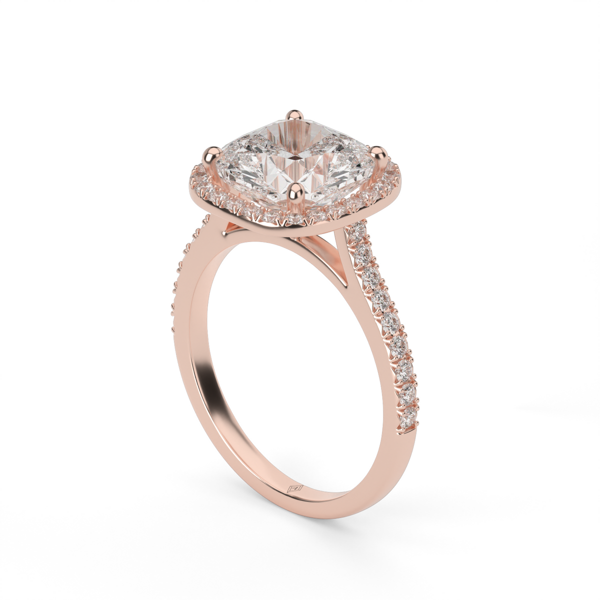 Halo Cushion Head  Pavé Engagement Ring — 14K Rose Gold / Cushion / Lab Diamond (image)