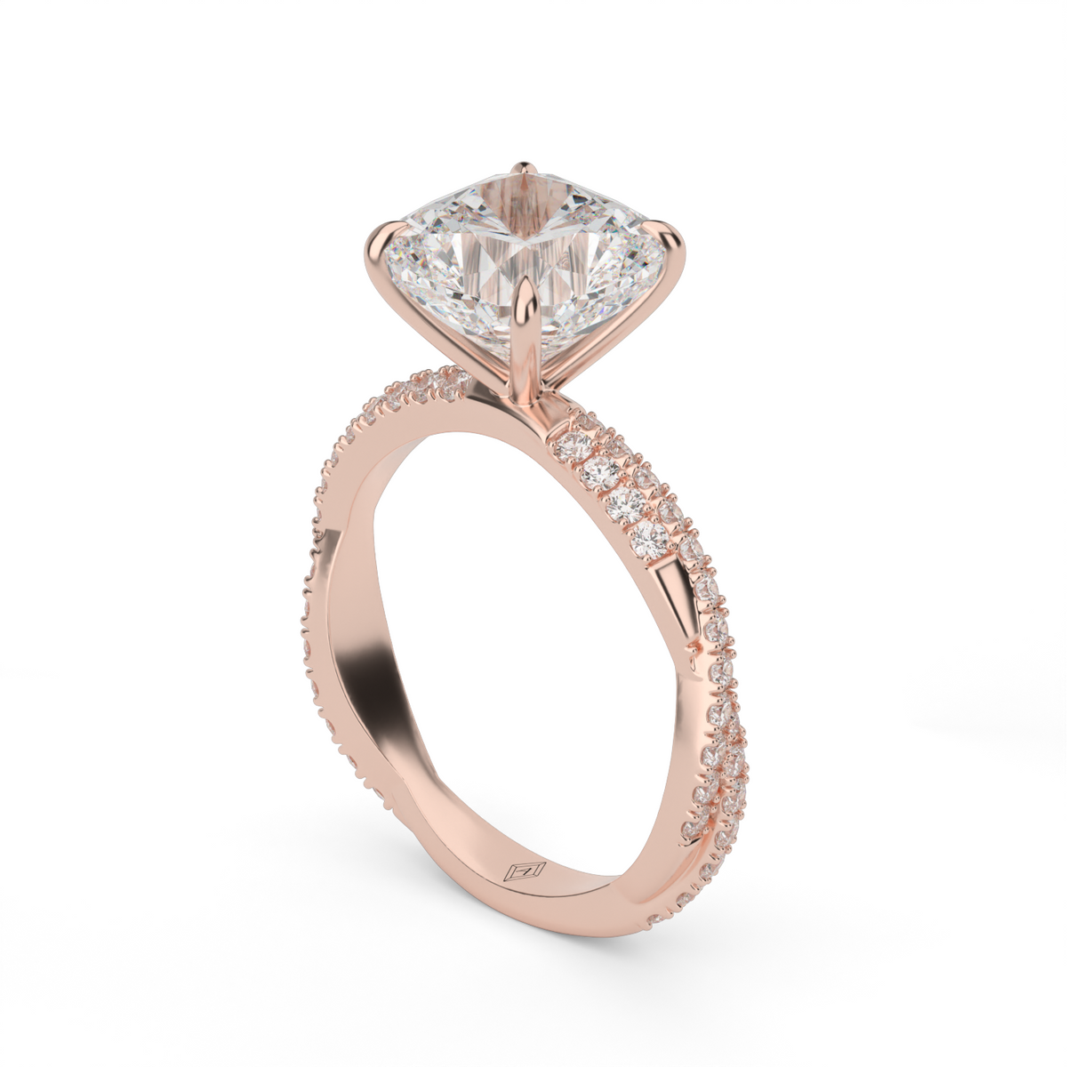 Pavé Twist Diamond Engagement Ring — 14K Rose Gold / Cushion / Lab Diamond (image)