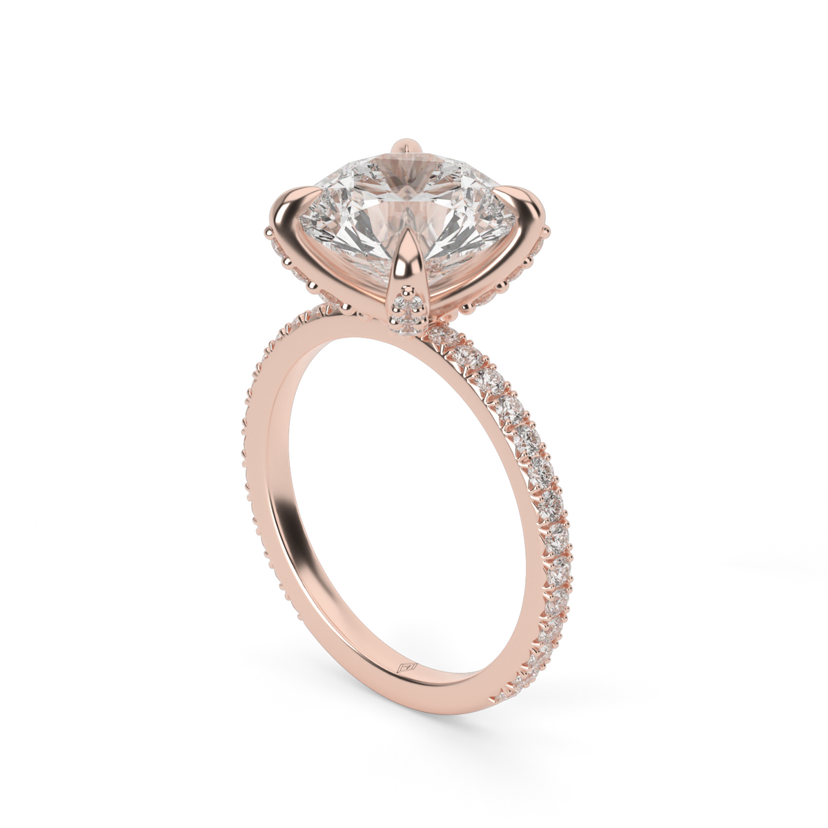 French Pavé Engagement Ring — 14K Rose Gold / Round / Lab Diamond (image)