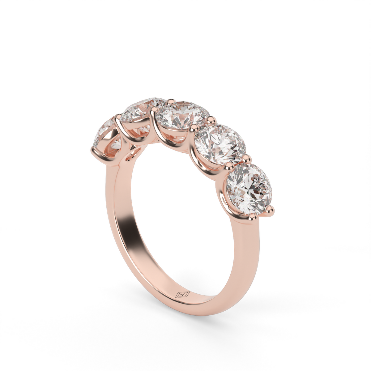 Five Stone Share Prong Round Anniversary Ring — 14K Rose Gold / 1.5 / Lab Diamond (image)