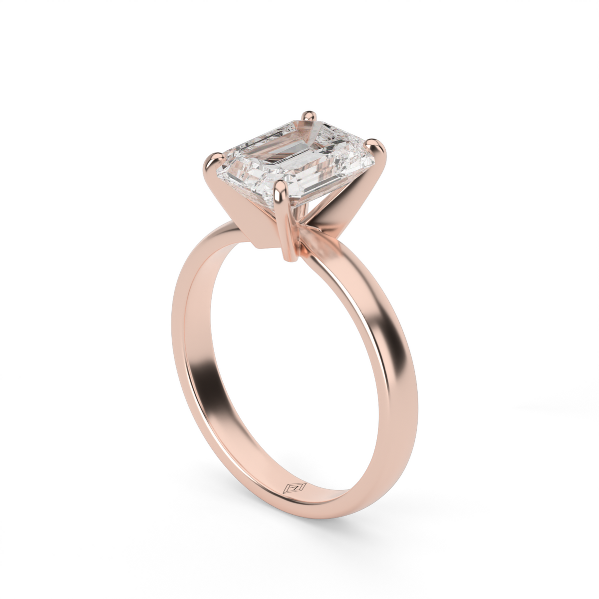 Comfort Fit Solitaire Engagement Ring (Six Prong) — 14K Rose Gold / Emerald (image)