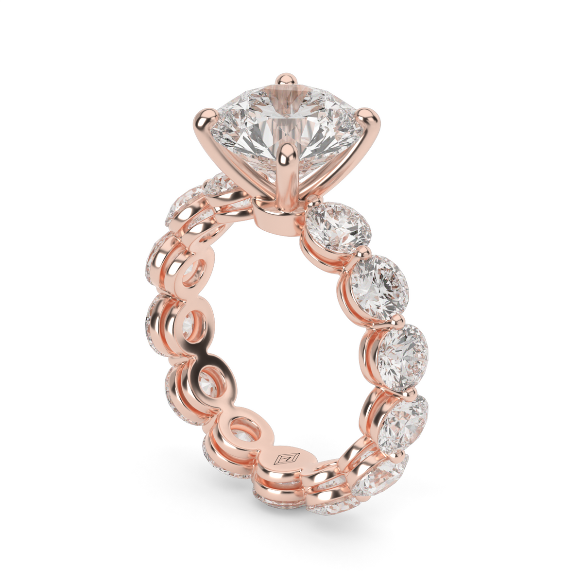 Single Shared Prong Diamond Eternity Engagement Ring — 14K Rose Gold / Round / Lab Diamond (image)