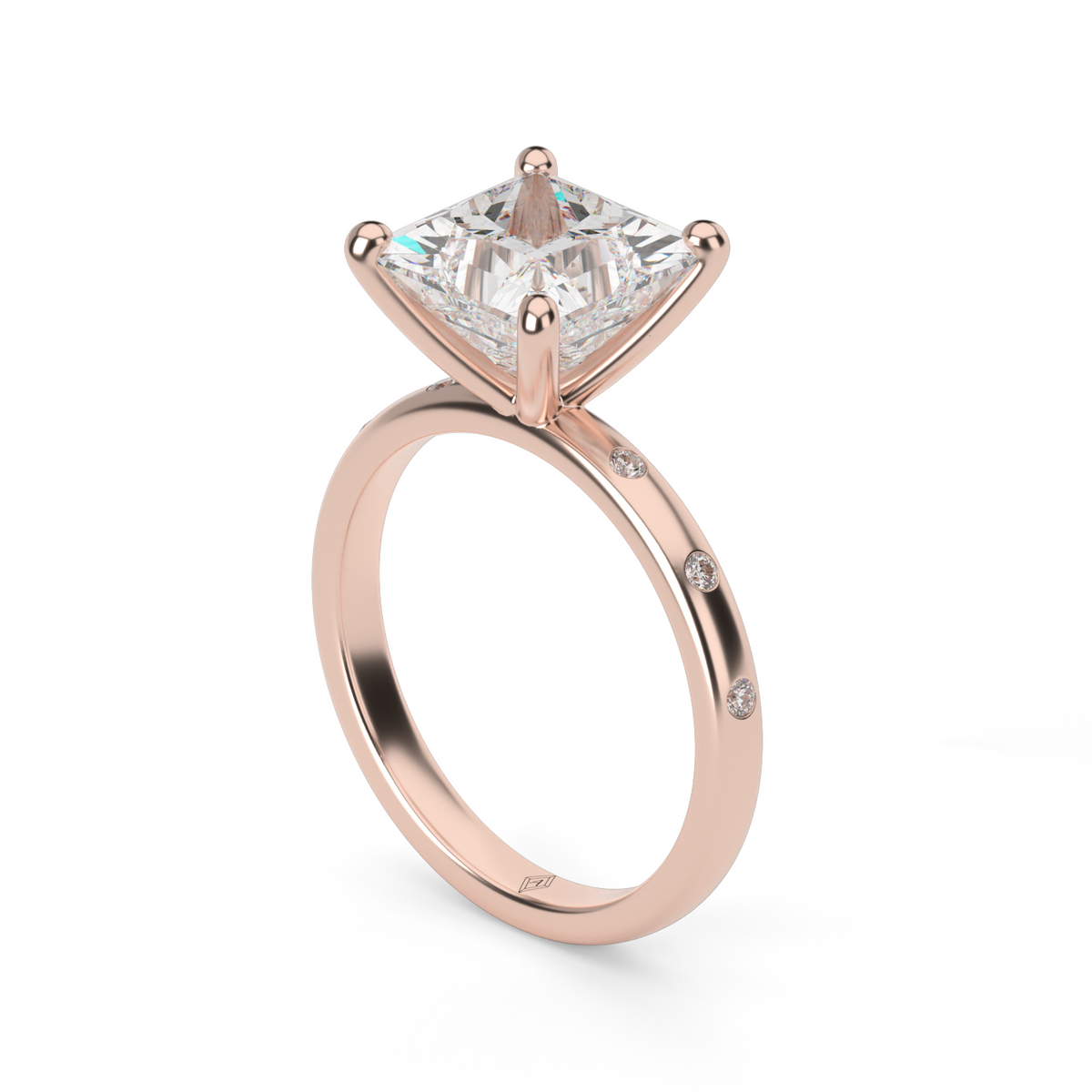 Modern Burnish-set Diamond Engagement Ring — 14K Rose Gold / Princess / Lab Diamond (image)