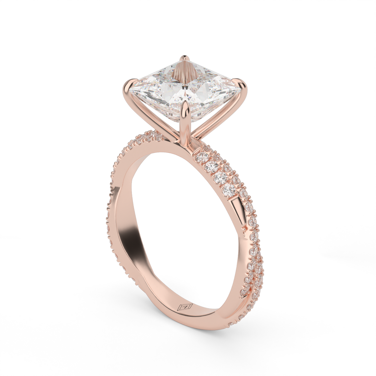 Pavé Twist Diamond Engagement Ring — 14K Rose Gold / Princess / Lab Diamond (image)