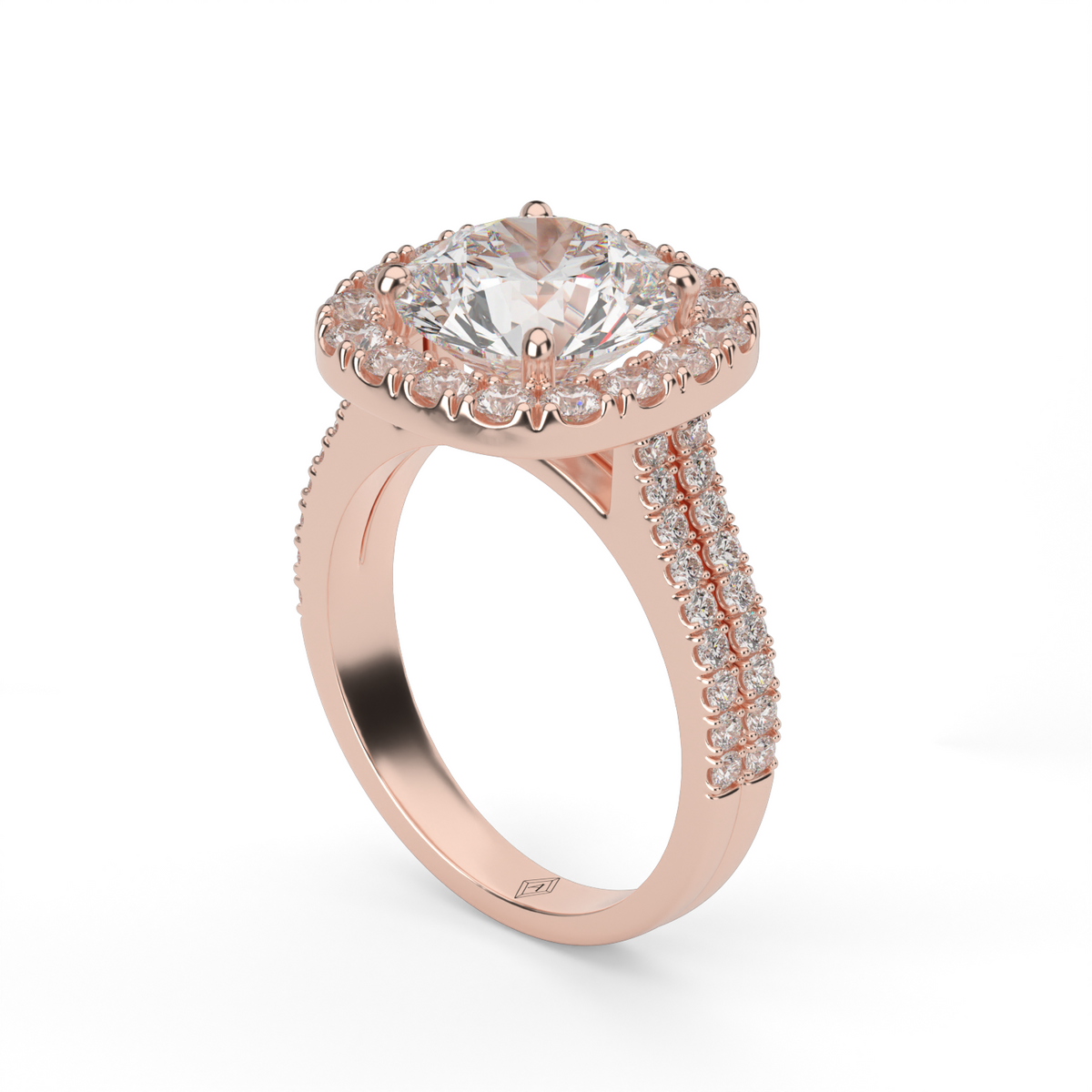 Double Shank Halo Diamond Engagement Ring — 14K Rose Gold / Round / Lab Diamond (image)