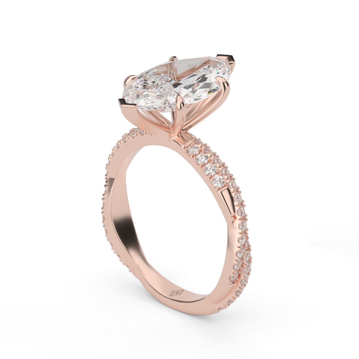 Pavé Twist Diamond Engagement Ring — 14K Rose Gold / Marquise / Lab Diamond (image)