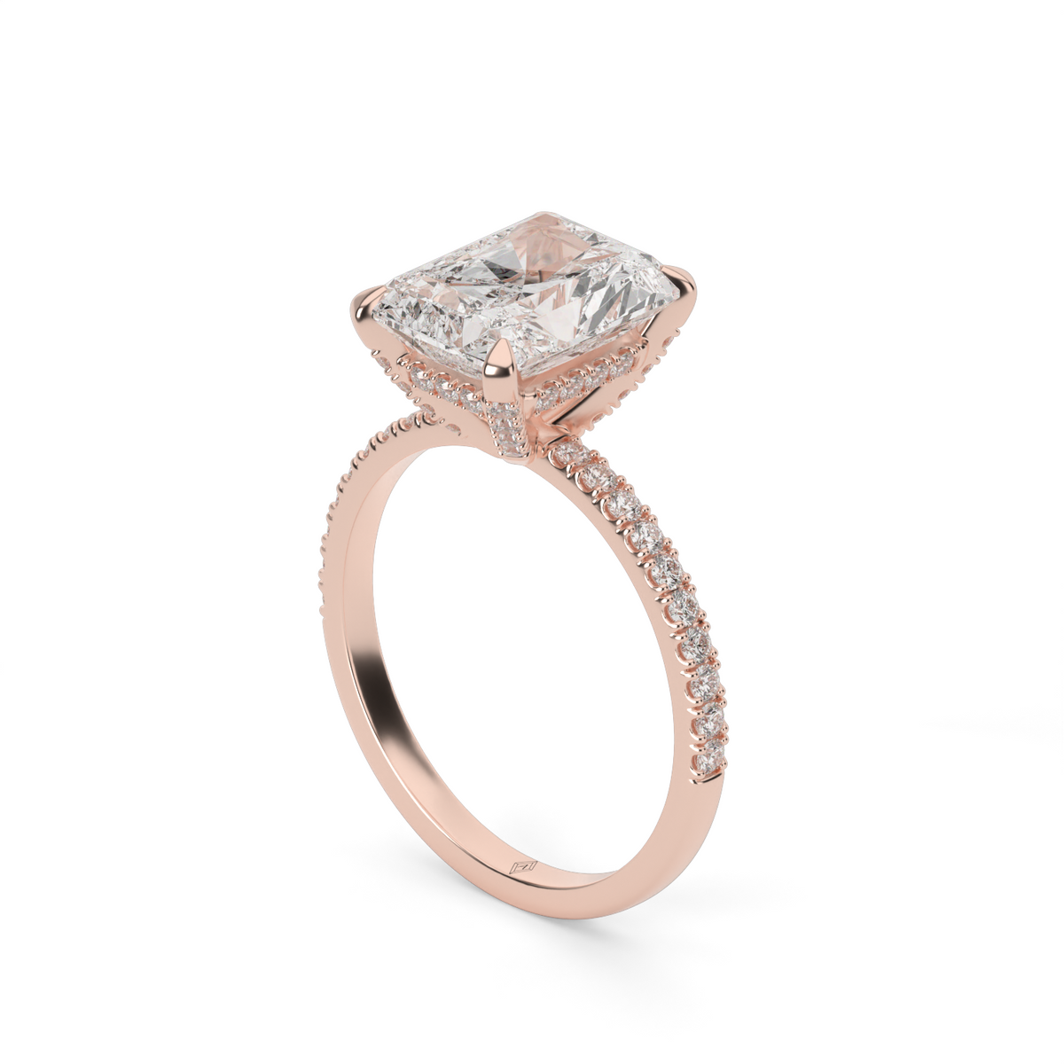 Petite Pavé Crown Diamond Engagement Ring — 14K Rose Gold / Radiant / Lab Diamond (image)