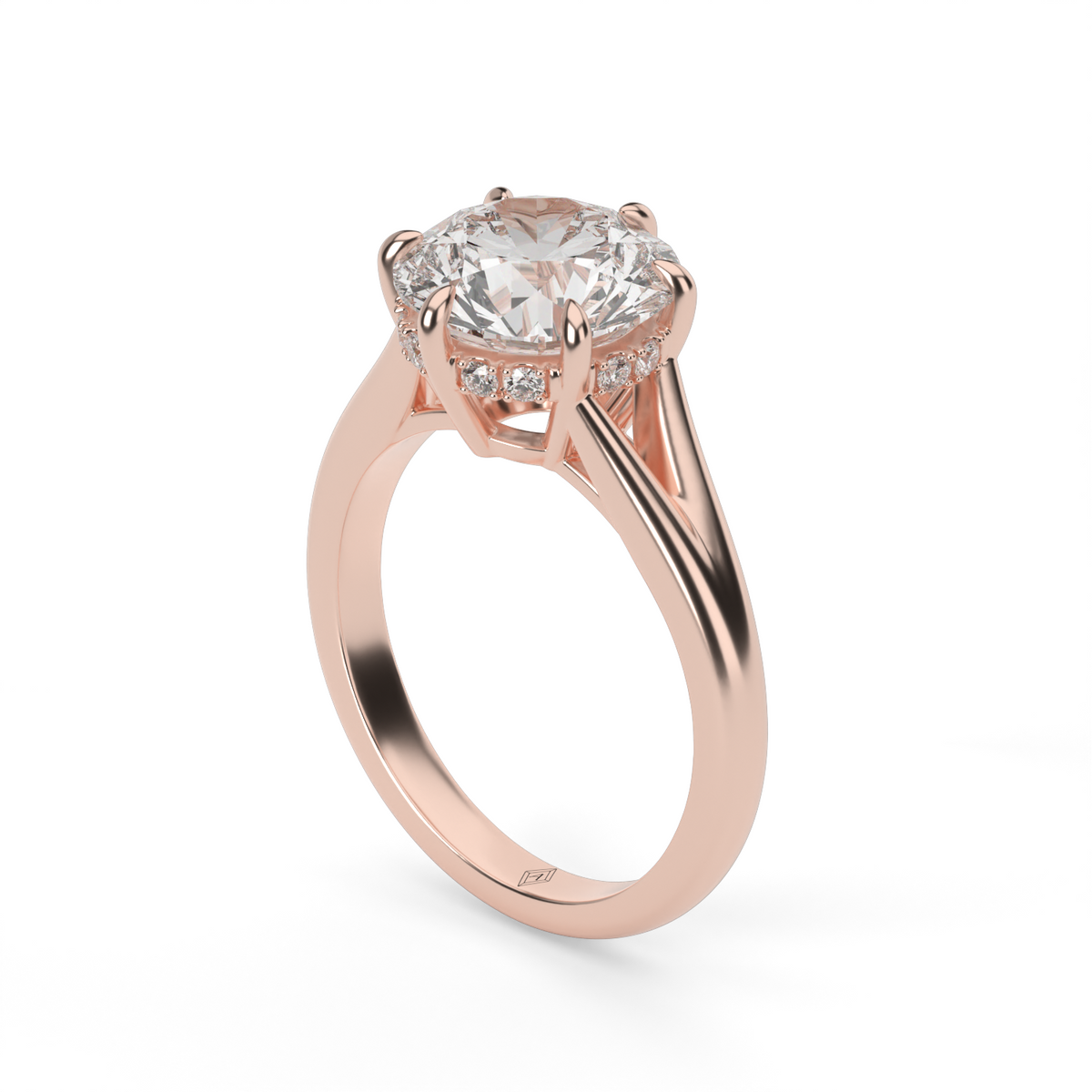 Hidden Halo Six Prongs Engagement Ring — 14K Rose Gold / Round / Lab Diamond (image)