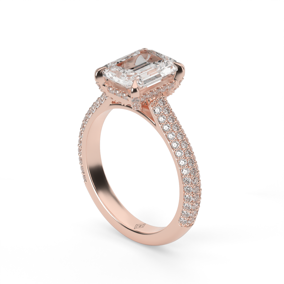 Emerald Hidden Halo Engagement Ring — 14K Rose Gold / Emerald / Lab Diamond (image)