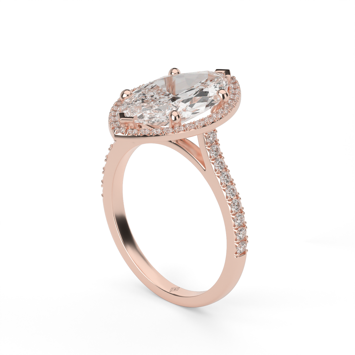 Halo Cushion Head  Pavé Engagement Ring — 14K Rose Gold / Marquise / Lab Diamond (image)