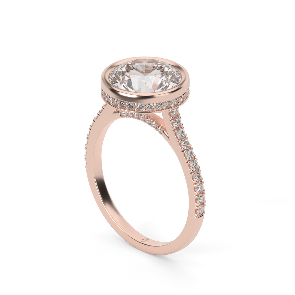Elegant Pavé Bezel Engagement Ring — 14K Rose Gold / Round / Lab Diamond (image)