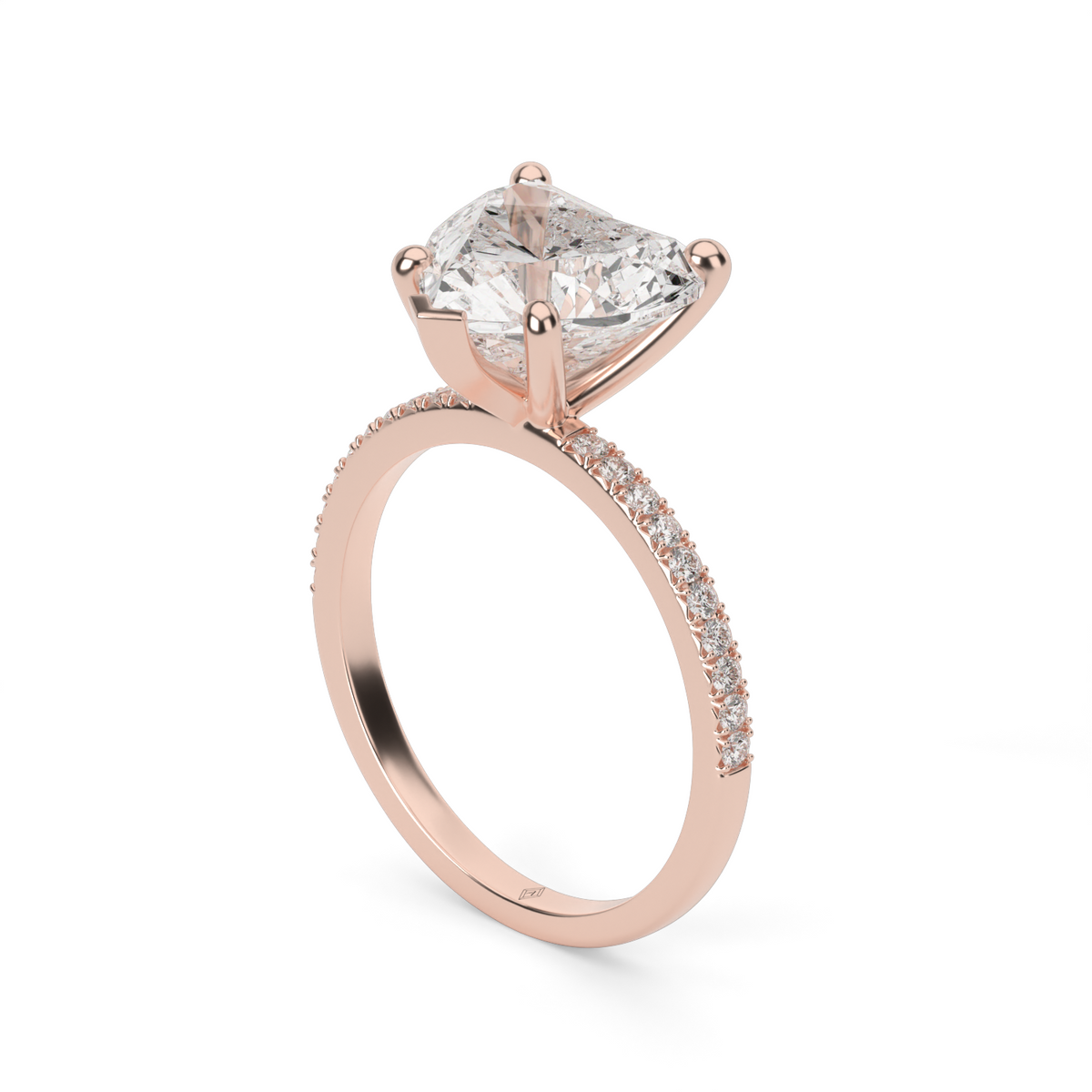 Petite French Cut Pave Engagement Ring — 14K Rose Gold / Heart / Lab Diamond (image)