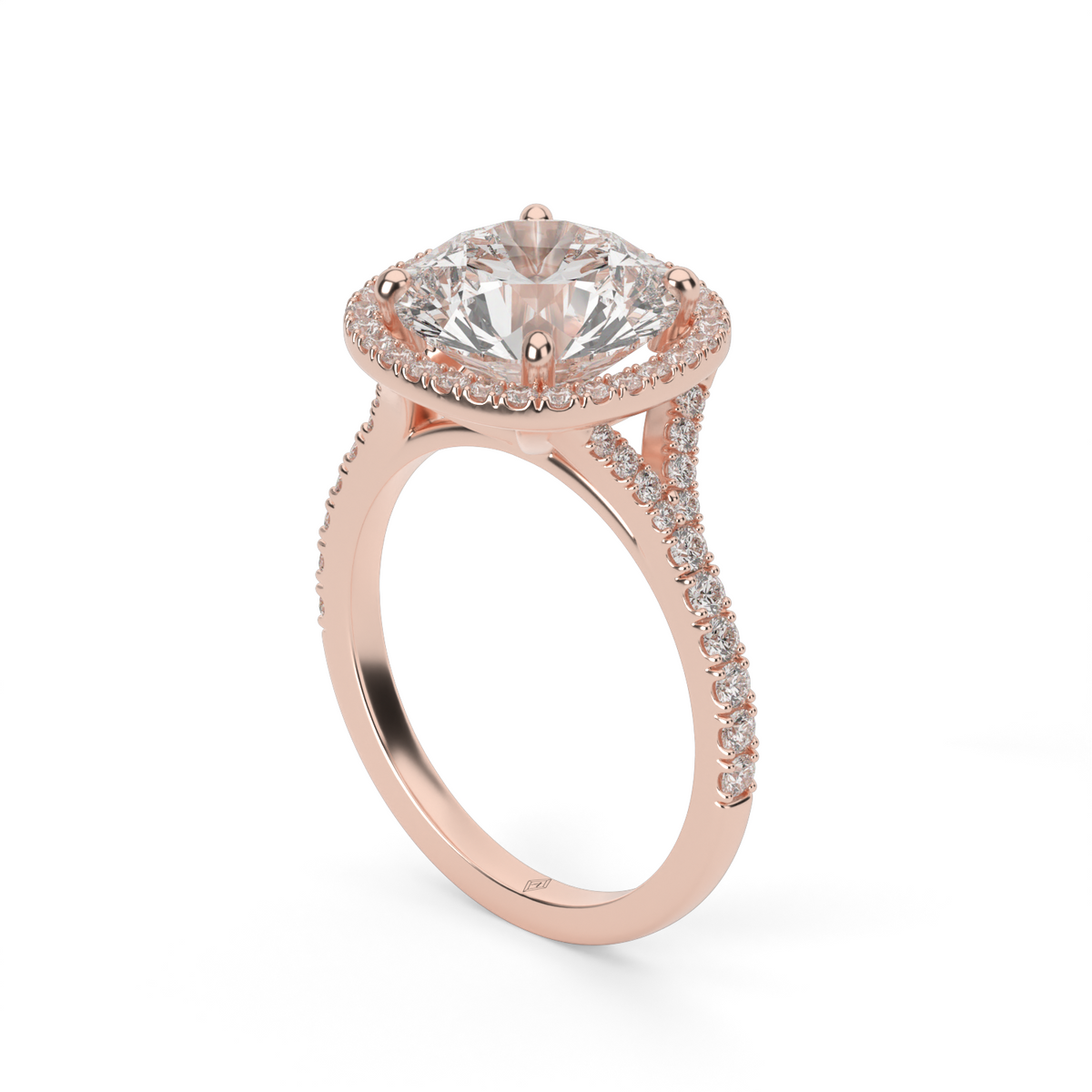 Halo Engagement Ring With Split Shank — 14K Rose Gold / Round / Lab Diamond (image)