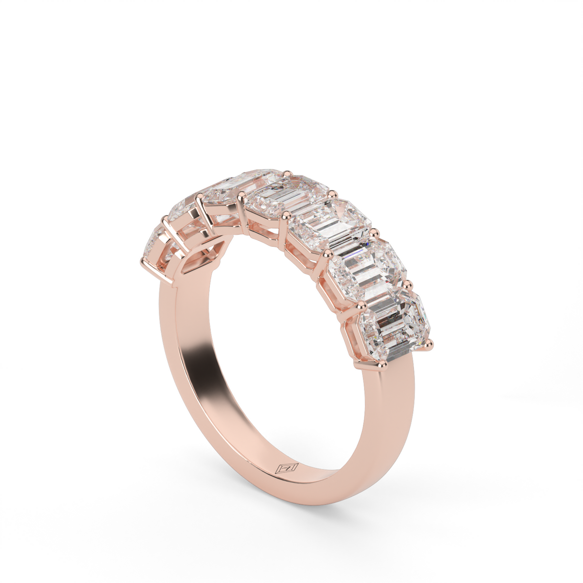 Seven Stone Emerald Cut Anniversary Ring — 14K Rose Gold / 2 / Lab Diamond (image)