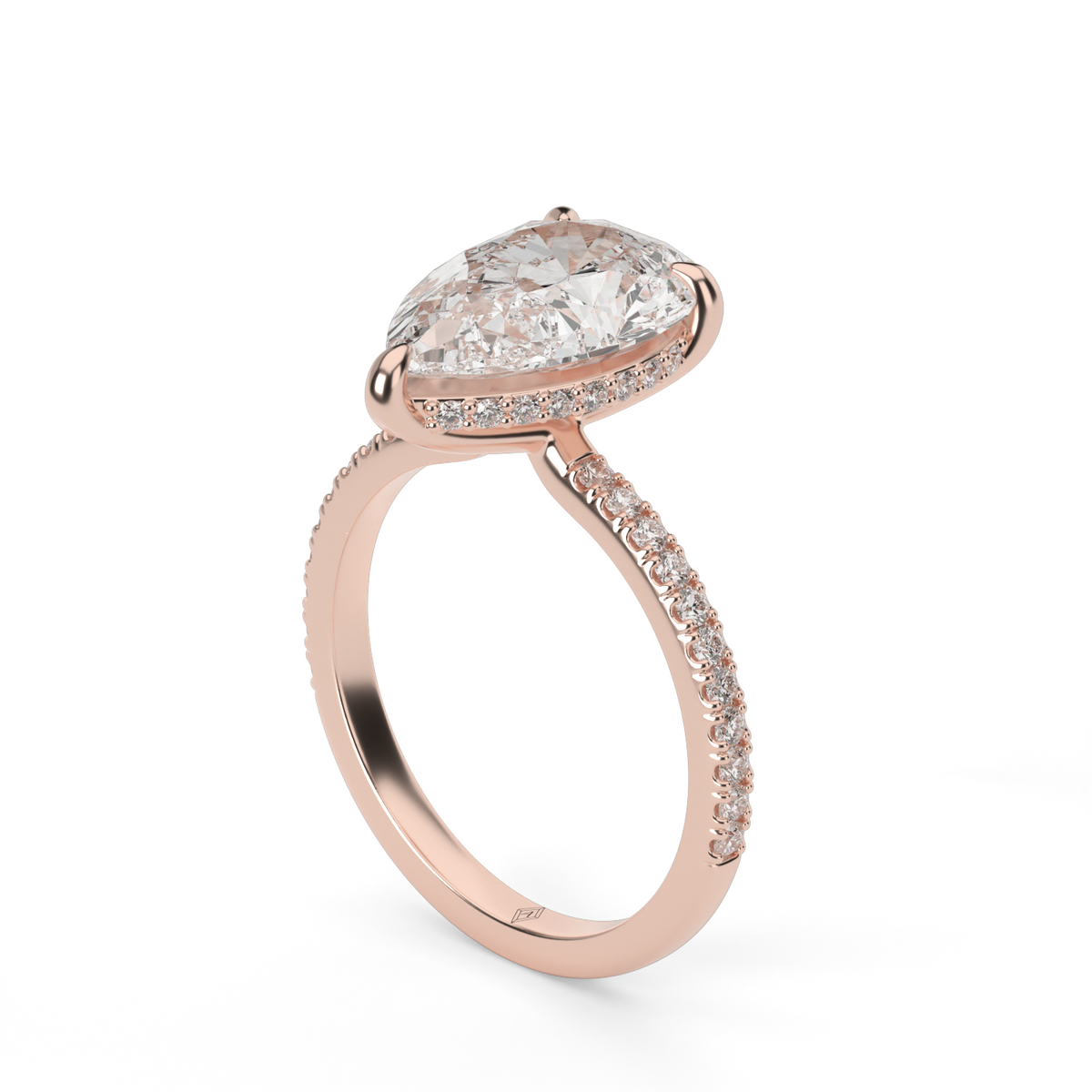 French Pave Hidden Halo Engagement Ring — 14K Rose Gold / Pear / Lab Diamond (image)