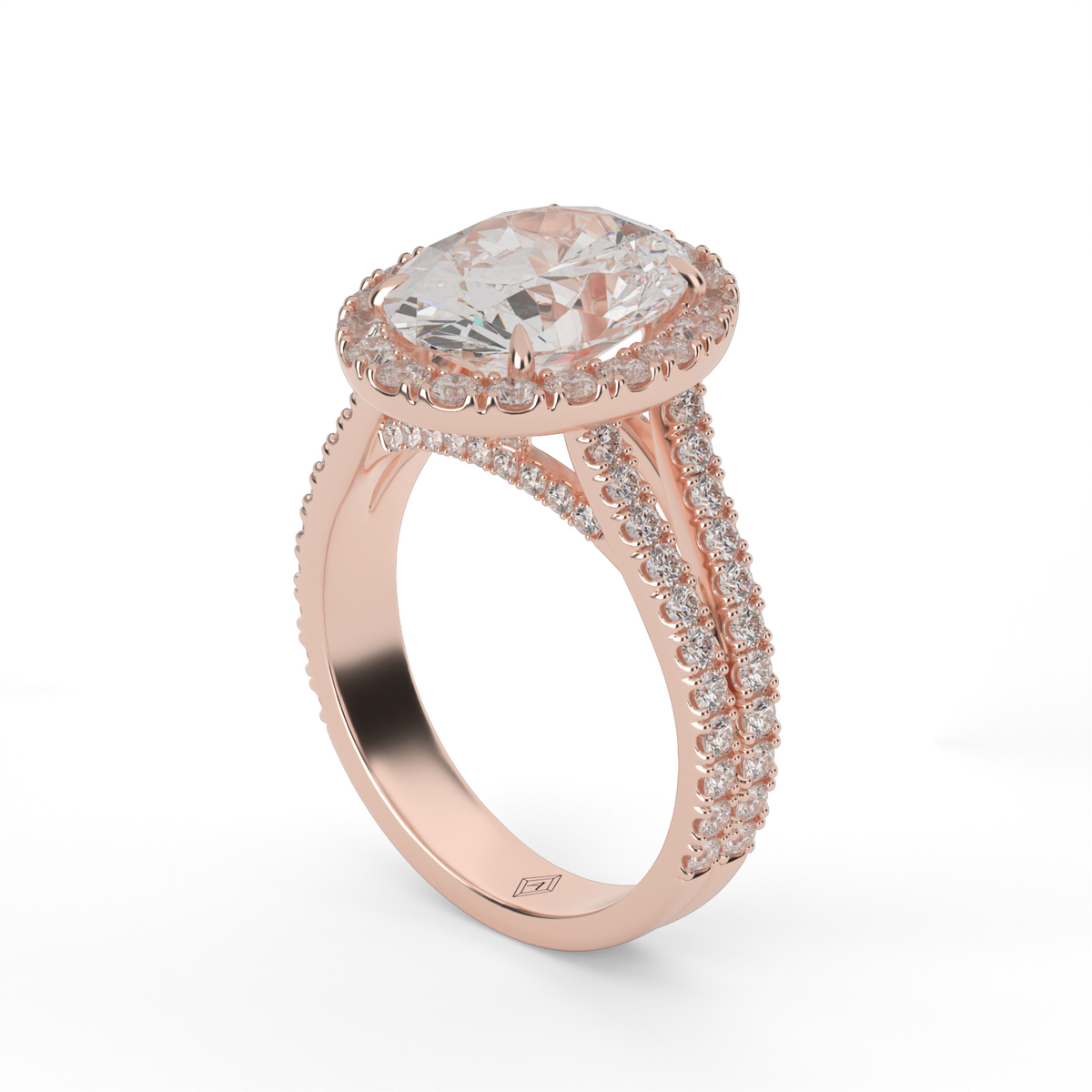 Split Band Diamond Halo Engagement Ring — 14K Rose Gold / Oval / Lab Diamond (image)