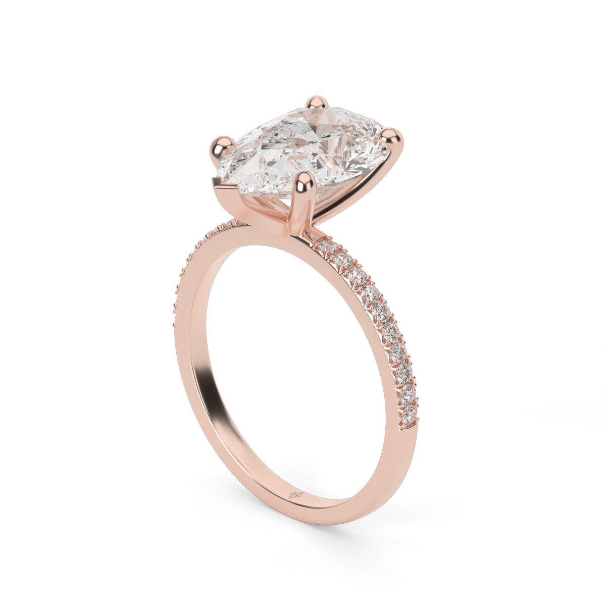Petite French Cut Pave Engagement Ring — 14K Rose Gold / Pear / Lab Diamond (image)