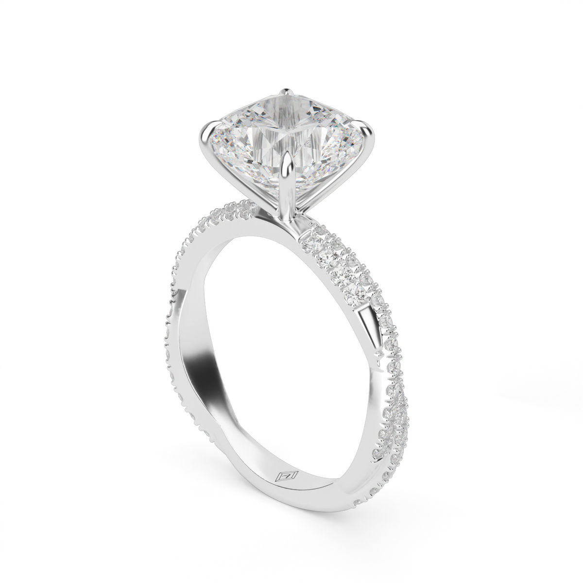 Pavé Twist Diamond Engagement Ring — 14K White Gold / Cushion / Lab Diamond (image)