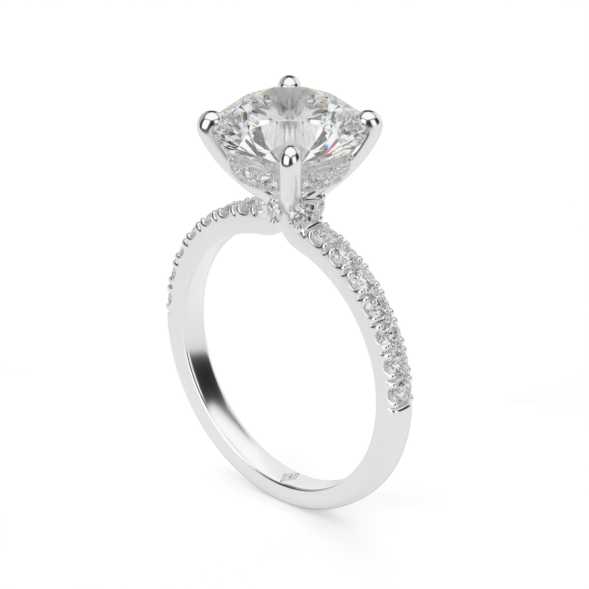 Crown Pavé Hidden Halo Engagement Ring — 14K White Gold / Round / Lab Diamond (image)