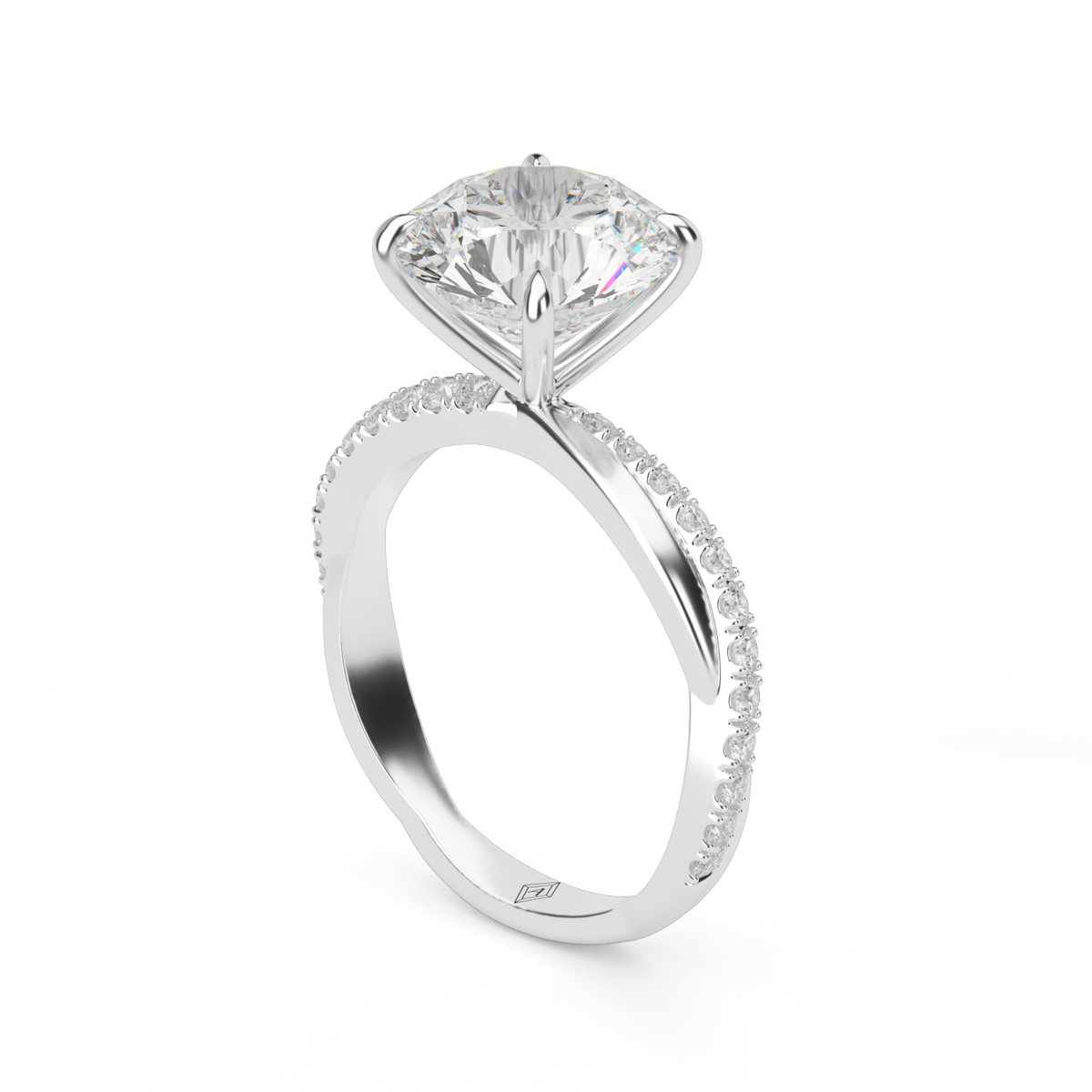 Pavé Shank Engagement Ring — 14K White Gold / Round / Lab Diamond (image)