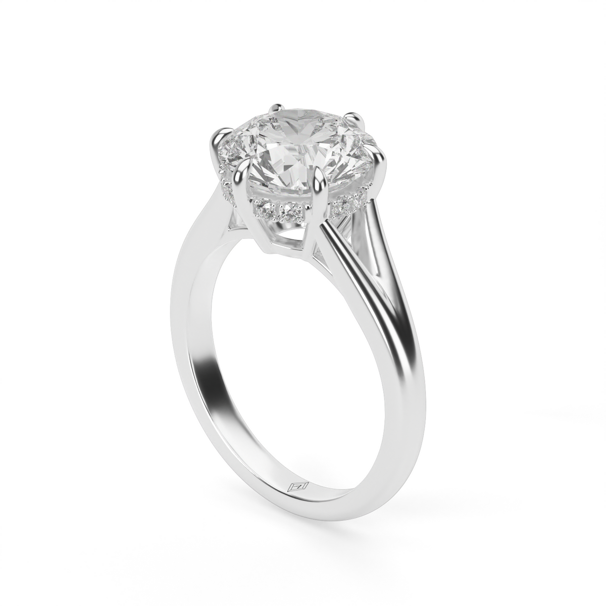 Hidden Halo Six Prongs Engagement Ring — 14K White Gold / Round / Lab Diamond (image)
