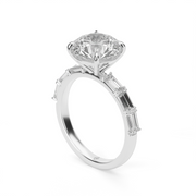 White Gold Emerald Cut Diamond Side Stone Engagement Ring With Prong Setting 