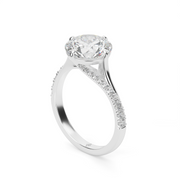 . White Gold Round Shape Diamond Pave Engagement Ring With U Cut Setting