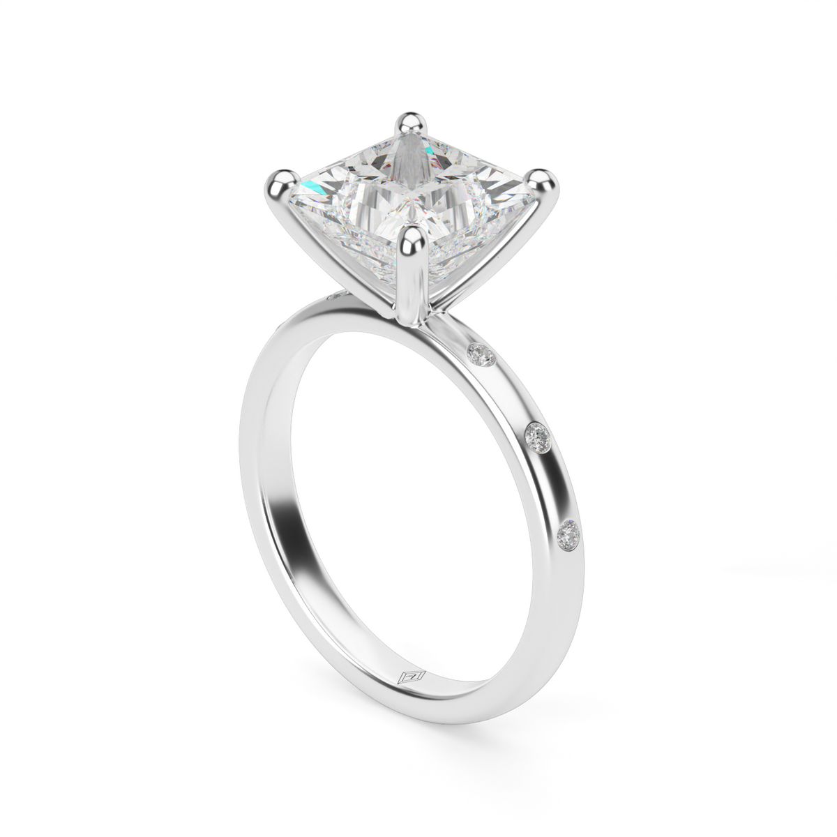 Modern Burnish-set Diamond Engagement Ring — 14K White Gold / Princess / Lab Diamond (image)