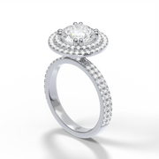 Shop Our Doubele Halo Round Shape Diamond Engagement Ring With U-Cut Setting In Double Shank
