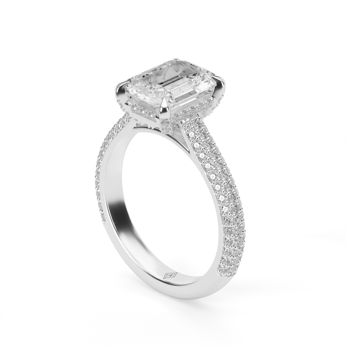 Emerald Hidden Halo Engagement Ring — 14K White Gold / Emerald / Lab Diamond (image)