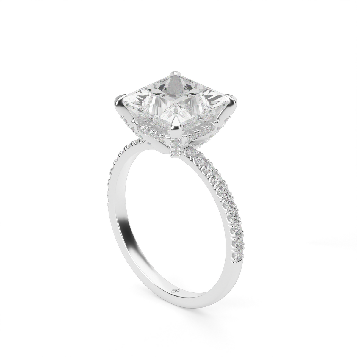 Petite Pavé Crown Diamond Engagement Ring — 14K White Gold / Princess / Lab Diamond (image)