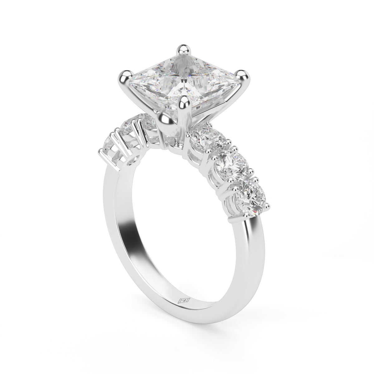 Prong Set Diamond Engagement Ring — 14K White Gold / Princess / Lab Diamond (image)