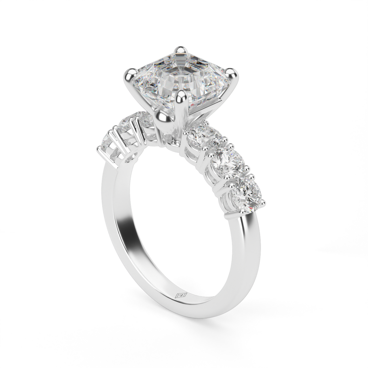 Prong Set Diamond Engagement Ring — 14K White Gold / Asscher / Lab Diamond (image)