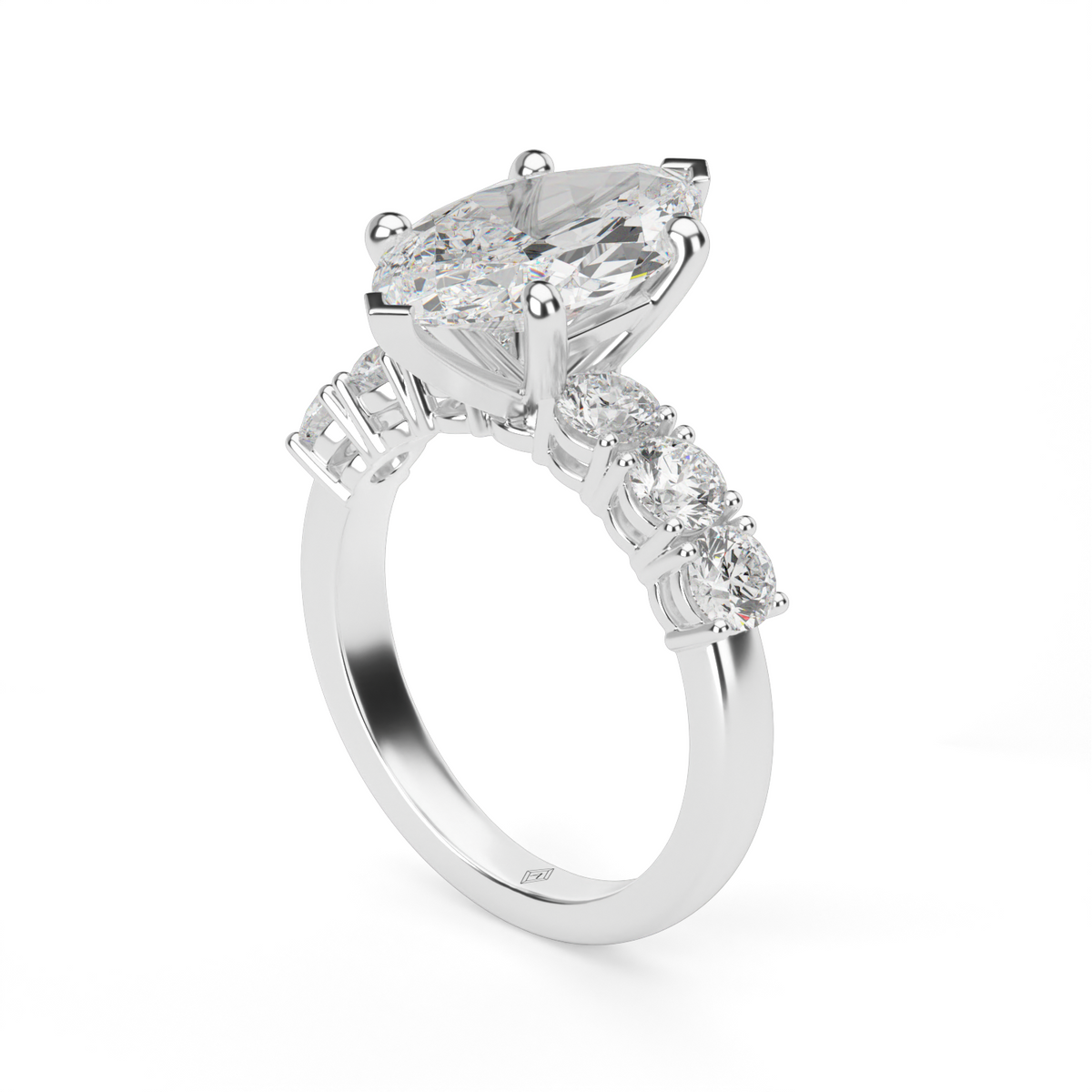 Prong Set Diamond Engagement Ring — 14K White Gold / Marquise / Lab Diamond (image)