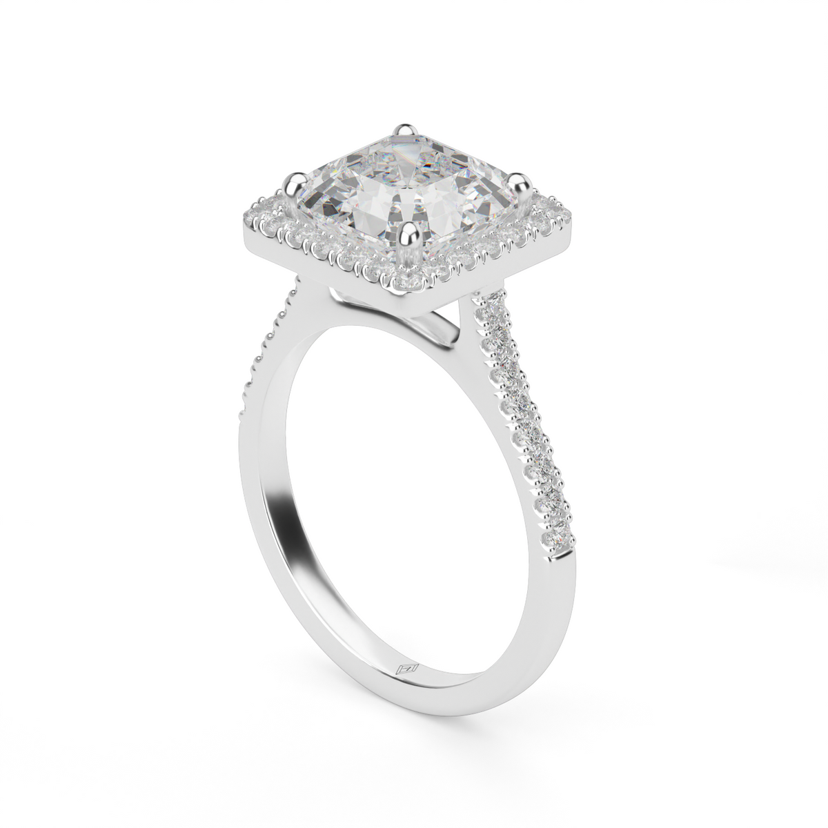 Pavé Halo and Shank Diamond Engagement Ring — 14K White Gold / Asscher / Lab Diamond (image)